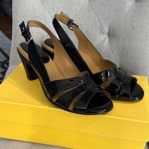 Softspots Patent Black Slingback Heels